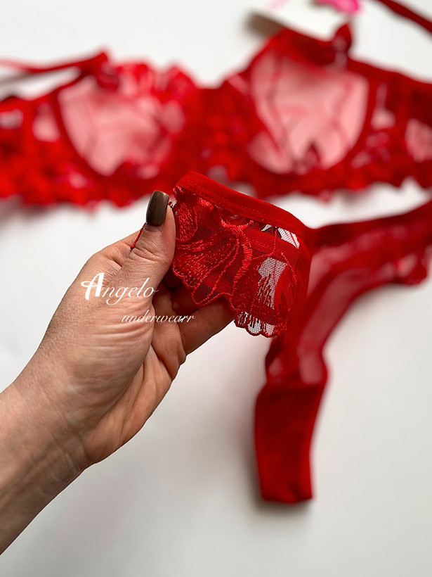 خرید اینترنتی ست شورت و سوتین زنانه دانتل قرمز برند هانیس